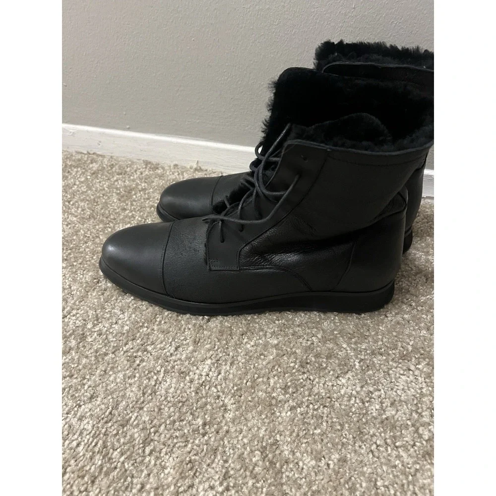 Marc Nolan Ryker Boots Sz 12 Black Leather Sheepskin Lined